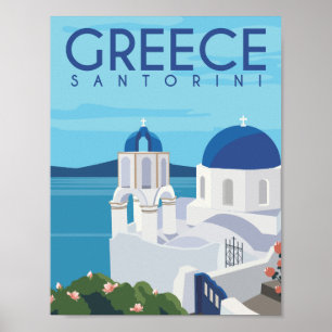 Póster Ilustracion Santorini Grecia Famoso Travel Place