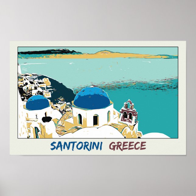 Póster Ilustracion Santorini, postal de Grecia (Frente)