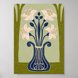 Póster Ilustración simétrica de lirio Art Nouveau en Coba