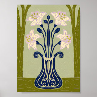 Póster Ilustración simétrica de lirio Art Nouveau en Coba