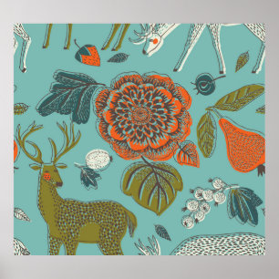 Póster Ilustracion sin problemas en el jardín de verano.