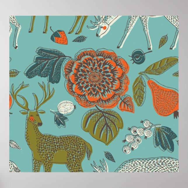 Póster Ilustracion sin problemas en el jardín de verano. (Frente)