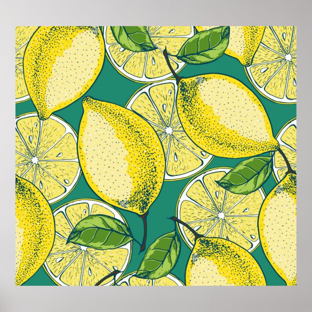 Póster Ilustracion sin soldadura Lemon Fruit Vintage (Frente)