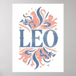 Póster Ilustracion sinóptico de Rótulo Leo Zodiac