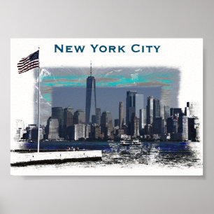 Póster Ilustracion Skyline de la ciudad de Nueva York