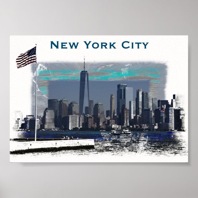 Póster Ilustracion Skyline de la ciudad de Nueva York (Frente)