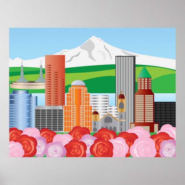 Póster Ilustracion Skyline de Portland Oregon (Frente)