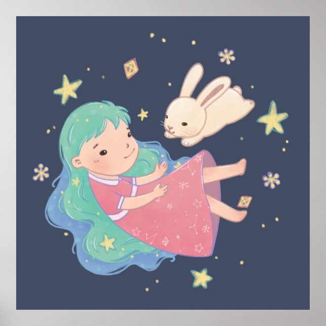 Póster Ilustracion Starry Night Bunny & Chica (Frente)