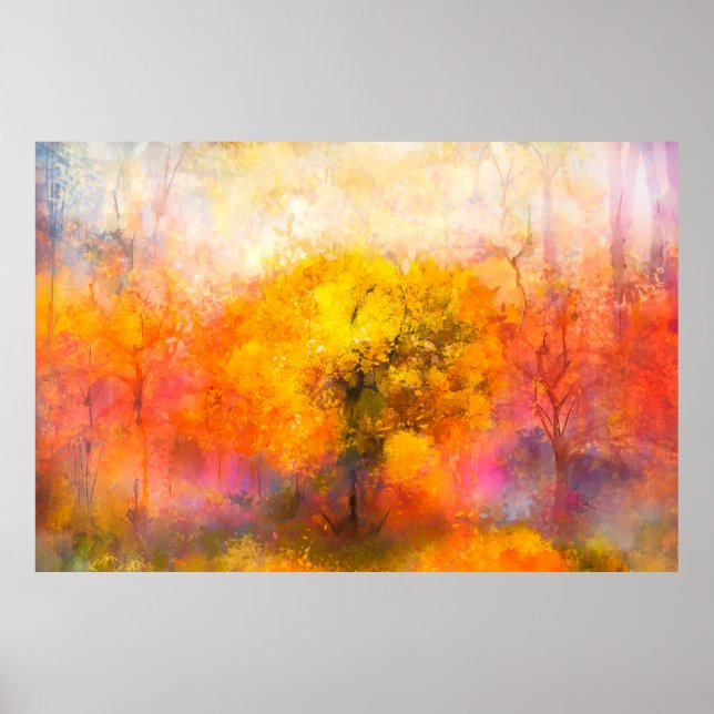 Póster Ilustracion suave y colorido bosque otoñal. Resume (Frente)