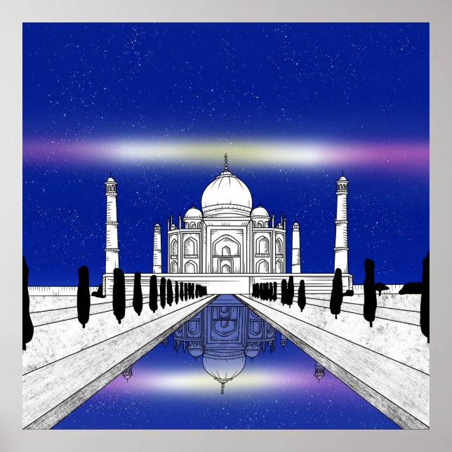 Póster Ilustracion Taj Mahal Seven Wonders (Frente)