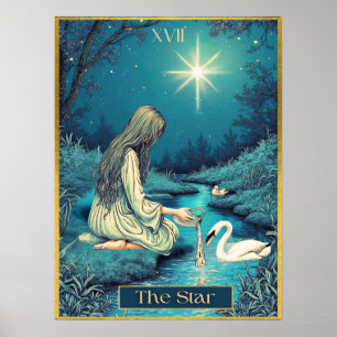 Póster Ilustracion Tarot Card, La Estrella