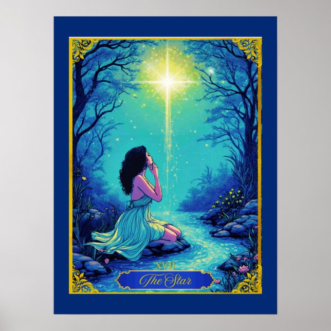 Póster Ilustracion Tarot Card, La Estrella (Frente)