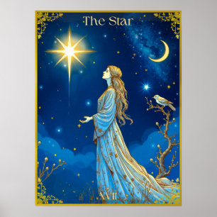Póster Ilustracion Tarot Card, La Estrella