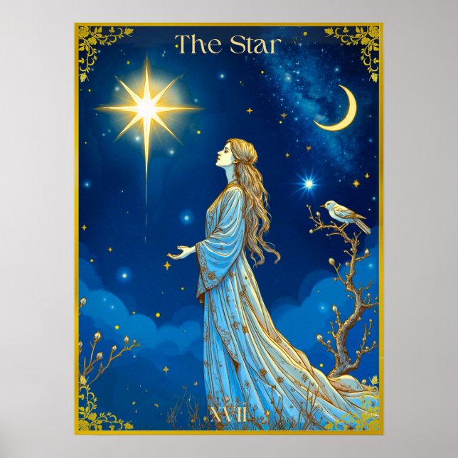 Póster Ilustracion Tarot Card, La Estrella (Frente)