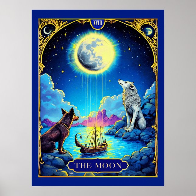Póster Ilustracion Tarot Card, La Luna (Frente)