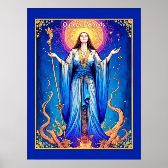 Póster Ilustracion Tarot Card, Reina de las varas (Frente)
