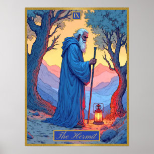 Póster Ilustracion Tarot Card, The Hermit