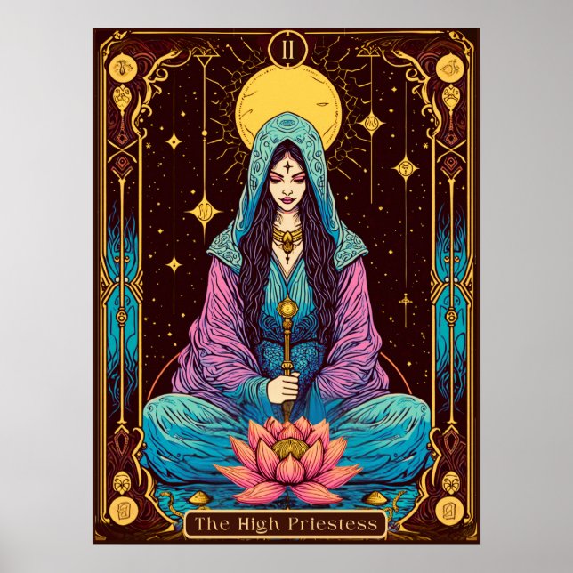 Póster Ilustracion Tarot, la alta sacerdotisa (Frente)