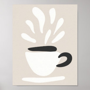 Póster Ilustración Taza de Café Hirviendo Estilo Boho