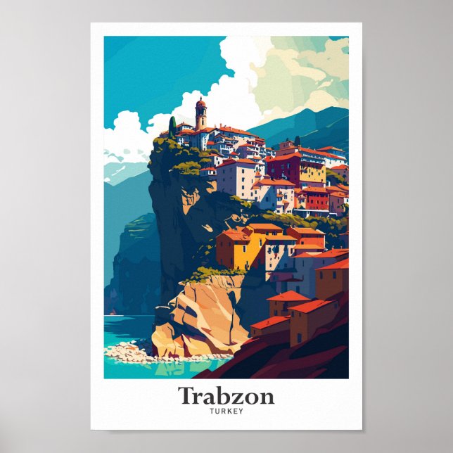 Póster Ilustracion Trabzon Turquía Travel Vintage (Frente)