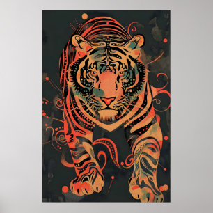Póster Ilustración tribal de jungla de tigre impresa abst