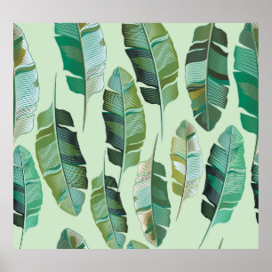 Póster Ilustracion tropical de plantas bananeras de moda