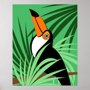 Póster Ilustracion tropical del pájaro de Toucan
