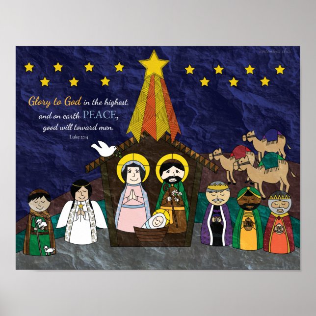 Póster Ilustracion vectorial de la escena de la Natividad (Frente)