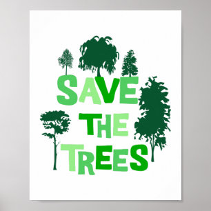 Póster Ilustración Verde Ambiental Salva los Árboles