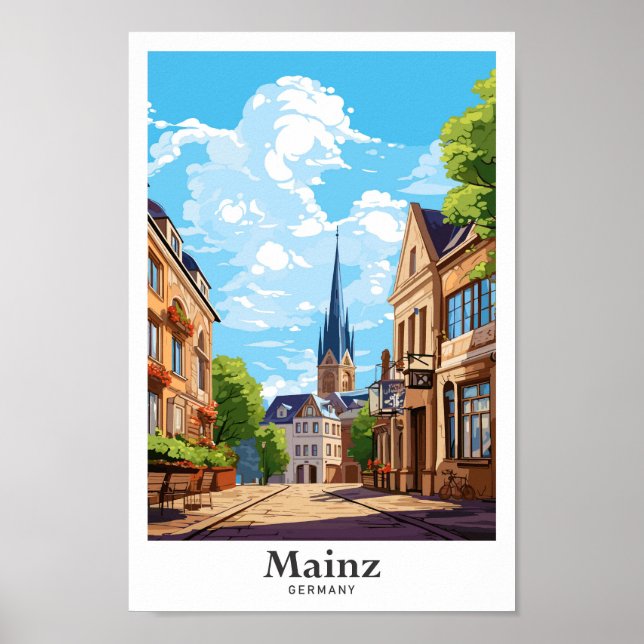 Póster Ilustracion Viajero de Mainz Alemania (Frente)