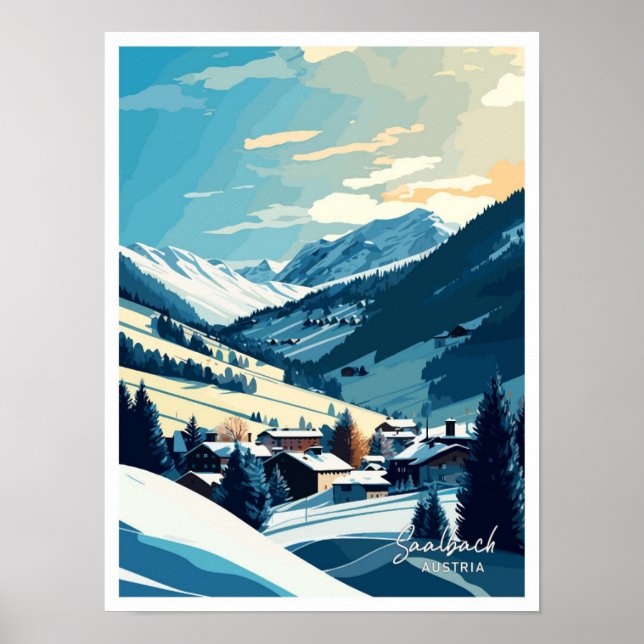 Póster Ilustracion Viajero de Saalbach Austria (Frente)