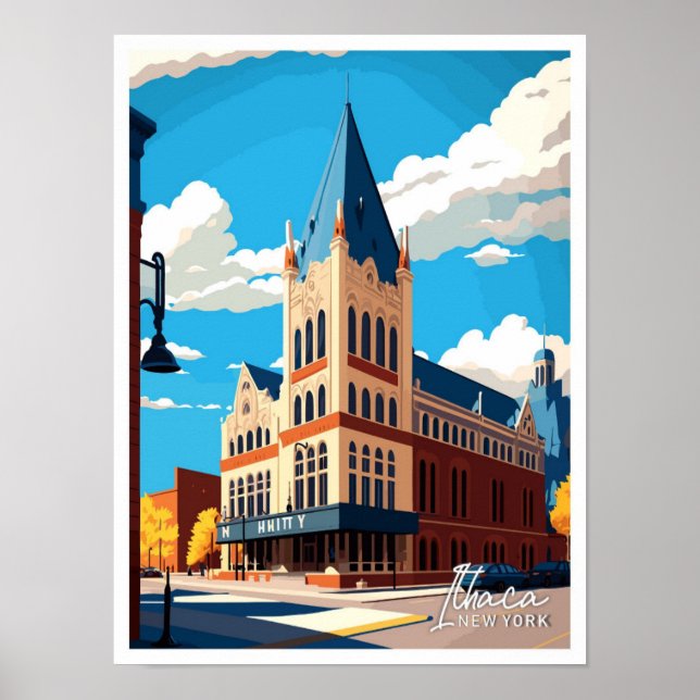 Póster Ilustracion Viajero Ithaca de Nueva York (Frente)
