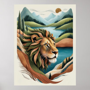 Póster Ilustración vibrante de león híbrido vida salvaje