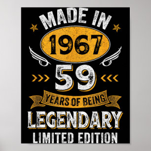 Póster Ilustración Vintage 1967 de 59 Años de Edad