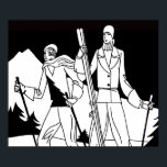 Póster Ilustracion Vintage Art Deco Ski Couple Skip<br><div class="desc">Esta imagen fue originalmente parte de un anuncio en blanco y negro de 1930 para la lujosa rama de Samaritaine,  artículos deportivos y ropa para deportes de invierno. Hoy respira una nueva vida en productos perfectos para el hogar,  la oficina y el viaje en el medio.</div>