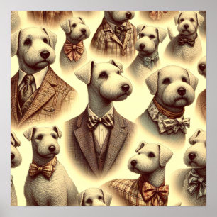 Póster Ilustracion Vintage Bedlington Terrier