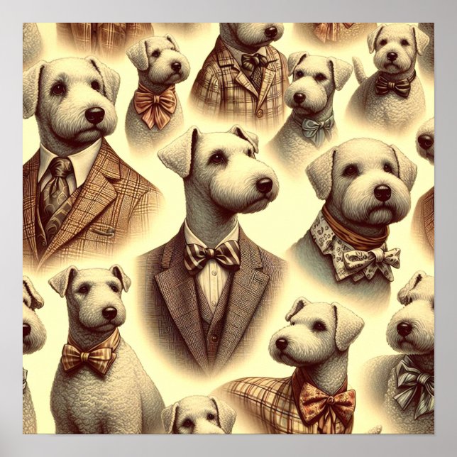 Póster Ilustracion Vintage Bedlington Terrier (Frente)