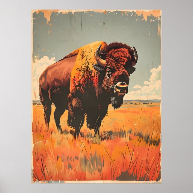 Póster Ilustracion Vintage Bison (Frente)