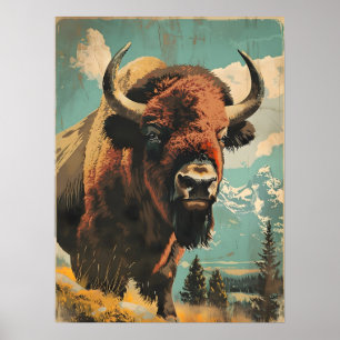 Póster Ilustracion Vintage Bison