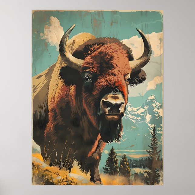 Póster Ilustracion Vintage Bison (Frente)