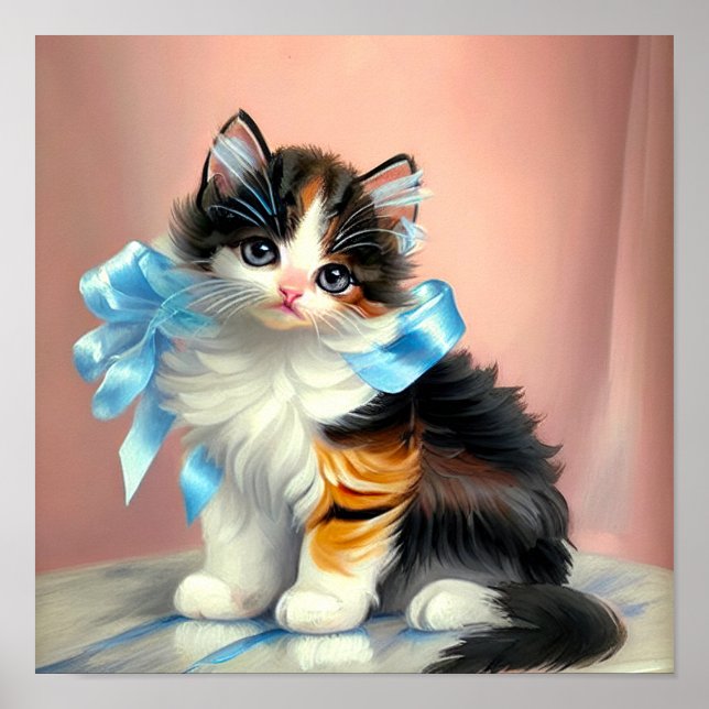 Póster Ilustracion Vintage Calico Kitten (Frente)