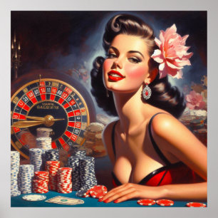 Póster Ilustracion Vintage Casino Pin-Up