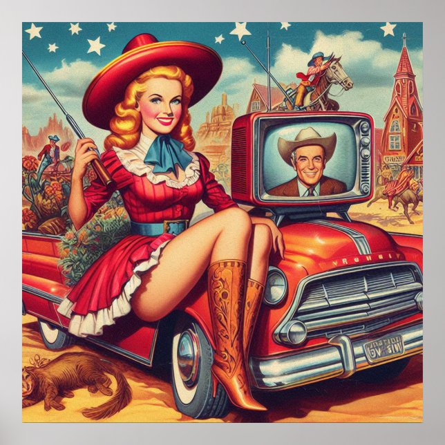 Póster Ilustracion Vintage Country Pin-Up (Frente)