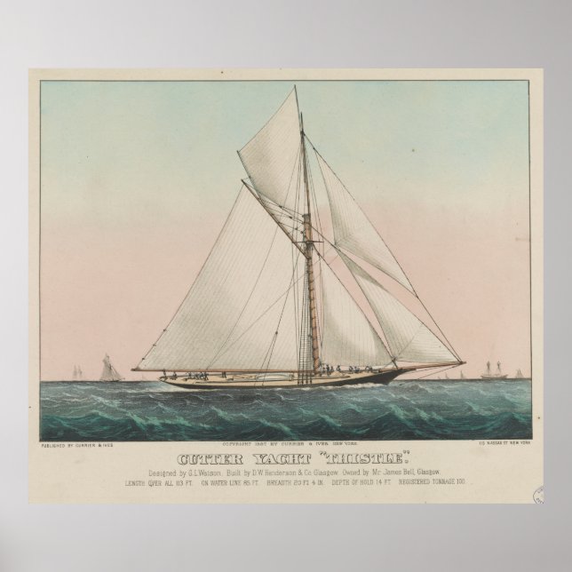 Póster Ilustracion Vintage Cutter Sailing Yacht (1887) (Frente)