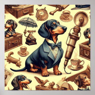 Póster Ilustracion Vintage Dachshund