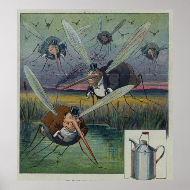 Póster Ilustracion vintage de atacar mosquitos (Frente)