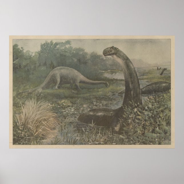 Póster Ilustracion vintage de Brachiosaurus Dinosaurios (Frente)