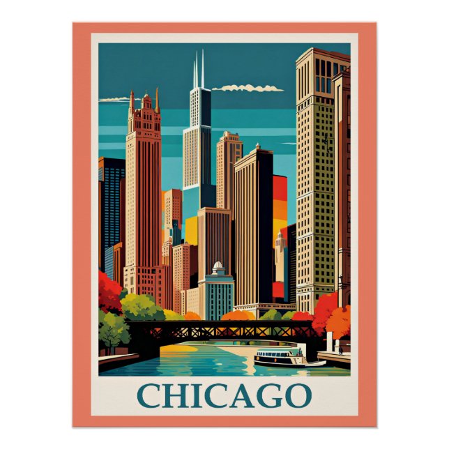 Póster Ilustracion Vintage de Chicago (Anverso)
