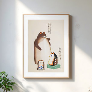 Póster Ilustración Vintage de Gato Japonés