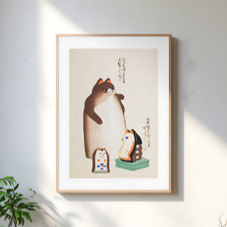 Póster Ilustración Vintage de Gato Japonés